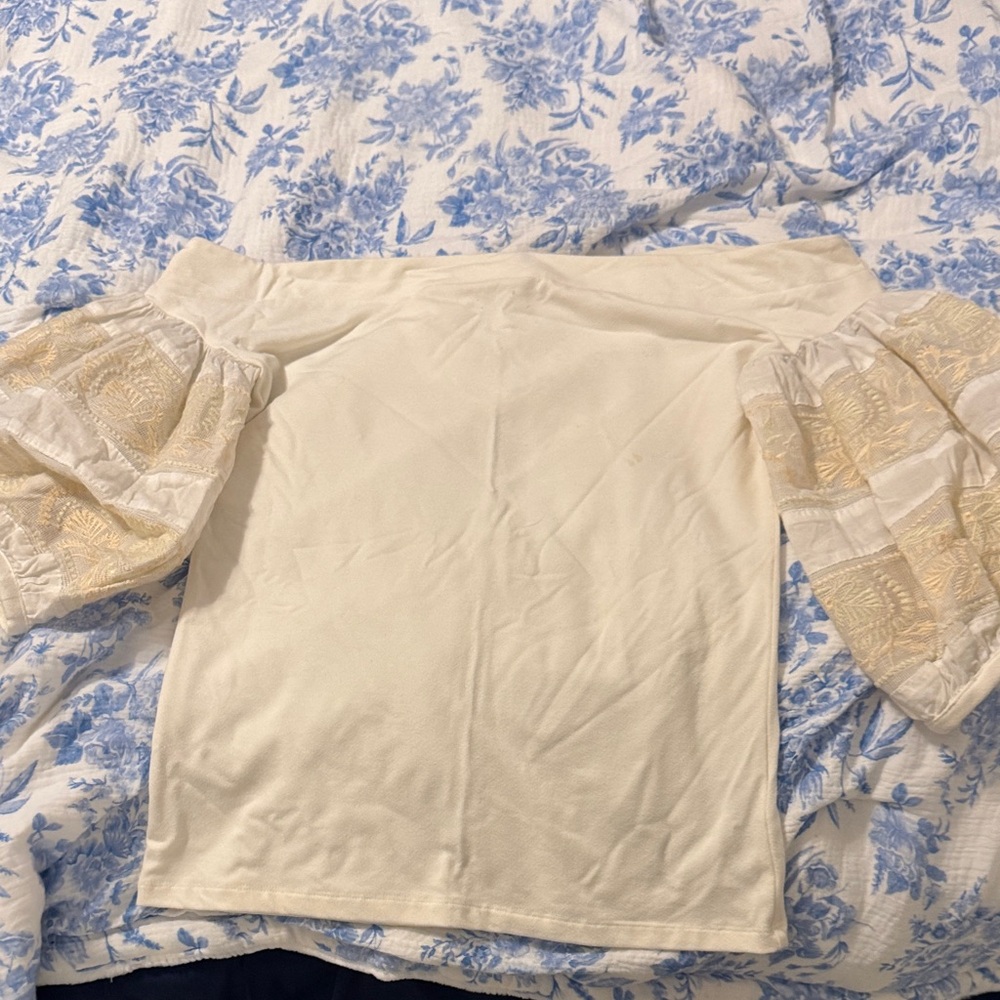 Free People Cream Off-Shoulder Puff Sleeve Top